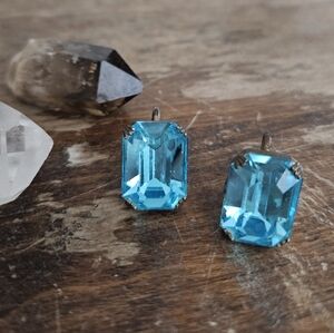 vintage silver clip blue stone boho indie retro earrings